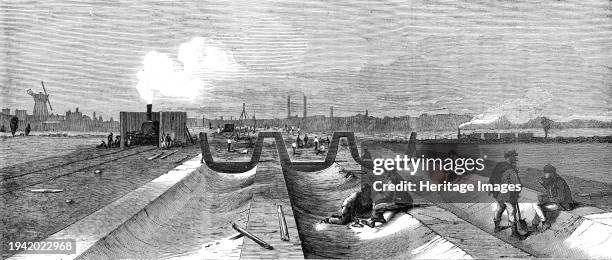 Concrete foundation for the northern outfall tunnels, 1861. 'The northern outfall sewer is about five miles long. For the first mile it consists of...
