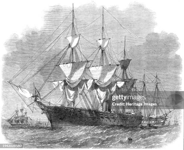 The Russian corvette Bogatir and frigate Osliaba off Gravesend, 1861. 'The river [Thames] at Gravesend has for the last few weeks been enlivened by...