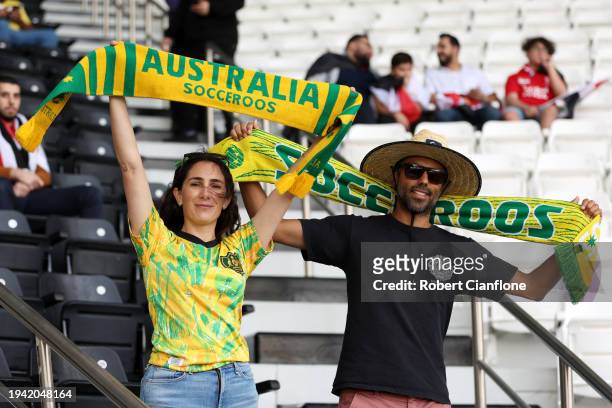 Fans of Australia show their support prior to the AFC Asian Cup Group B match between Syria and Australia at Jassim Bin Hamad Stadium on January 18,...