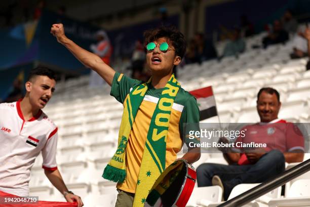 Fan of Australia shows their support prior to the AFC Asian Cup Group B match between Syria and Australia at Jassim Bin Hamad Stadium on January 18,...