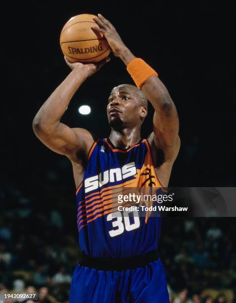 Clifford Robinson , Power Forward, Small Forward, and Center prepares to make a free throw shot during the NBA Pacific Division basketball game...