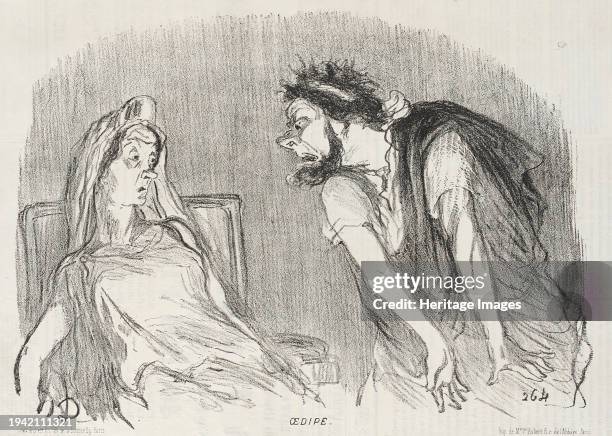 Oedipe, 1851. 'Moi-même en le perçant, je sentis dans mon âme, Tout vainqueur que j'étais...vous frémissez, madame!'. 'As I pierced it myself, I felt...