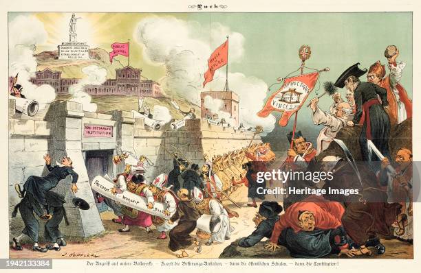 Cartoon from Puck, between 1880 and 1889.