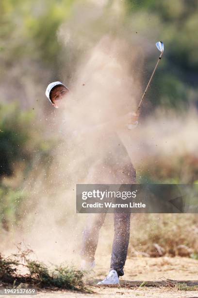 Matthew Jordan of England plays his second shot on the third hole during Round One of the Hero Dubai Desert Classic at Emirates Golf Club on January...