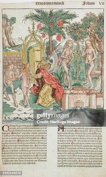 The Fall and Expulsion of Adam and Eve from Paradise, published 1493. Portfolio: Nuremburg Chronicles, pl. 7. Creator: Michael Wolgemut.