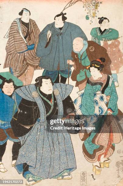 Actors Portraits Disguised as a Street Crowd, between circa 1850 and circa 1851. Creator: Utagawa Kuniyoshi.