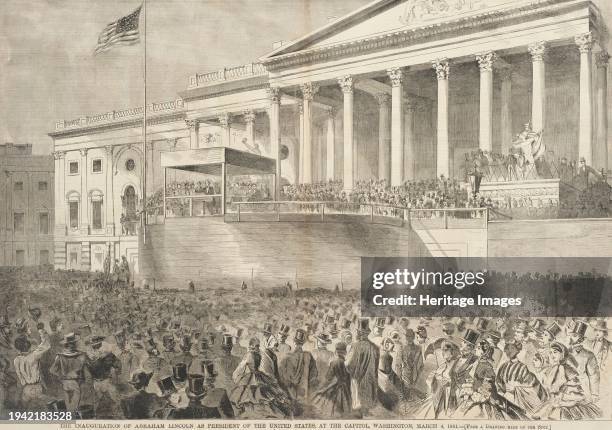 The Inauguration of Abraham Lincoln as President of the United States, at the Capitol, Washington, March 4, 1861. Periodical: Harper's Weekly, 16...