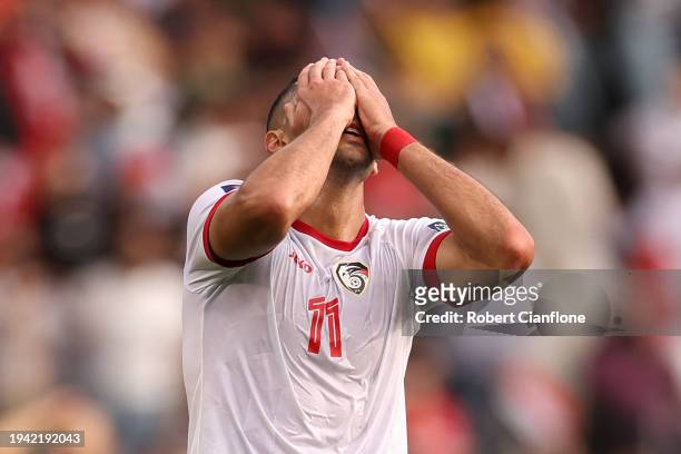 Pablo Sabbag of Syria reacts during the AFC Asian Cup Group B match between Syria and Australia at Jassim Bin Hamad Stadium on January 18, 2024 in...