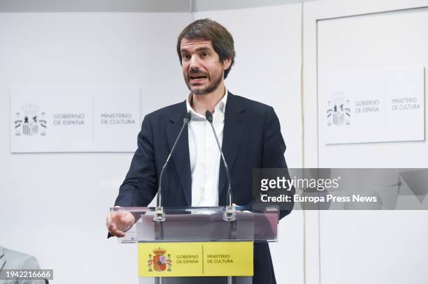 The Minister of Culture, Ernest Urtasun, during his speech at the presentation of the 'Libro Blanco del Comic en España', at the Ministry of Culture,...