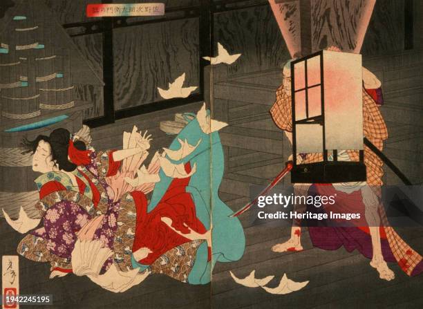 Sano Jirozaemon Murdering a Courtesan, 1886. Series: A New Selection of Eastern Color Pictures. Creator: Tsukioka Yoshitoshi.