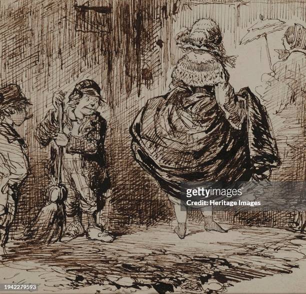 Urchins Looking at a Lady Lifting Her Skirt, circa 1859. Creator: John McLenan.
