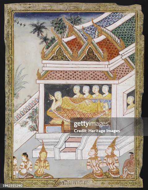 The Buddha Attains Parinirvana, 19th Century. This dynamic painting illustrates one of the Jataka tales--stories of the former lives of the Buddha....