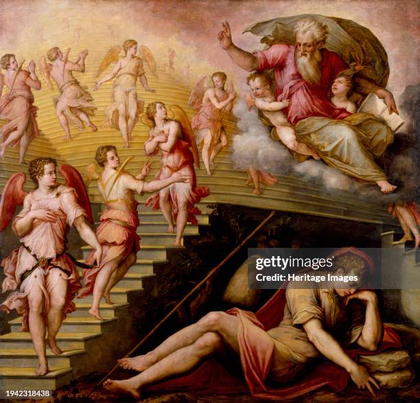 Jacob's Dream, 1557-1558. As recounted in the Old Testament book of Genesis, on his way to Haran, Jacob lay down in the wilderness to sleep, resting...