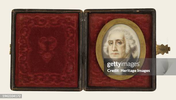 George Washington, 19th century. Portrait miniature in portable case. After Washington's death in 1799 miniatures of him were very popular among...