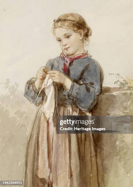 Girl Knitting, circa 1860. Creator: Philipp Rumpf.