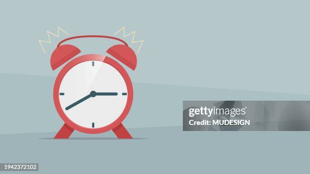 red alarm clock isolated on blue background. - bright bedroom stock illustrations