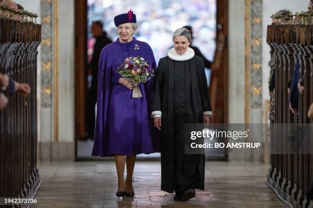 Princess Benedikte of Denmark arrives for a church service with Denmark's new King and Queen on the occasion of the change of throne in Denmark, in...