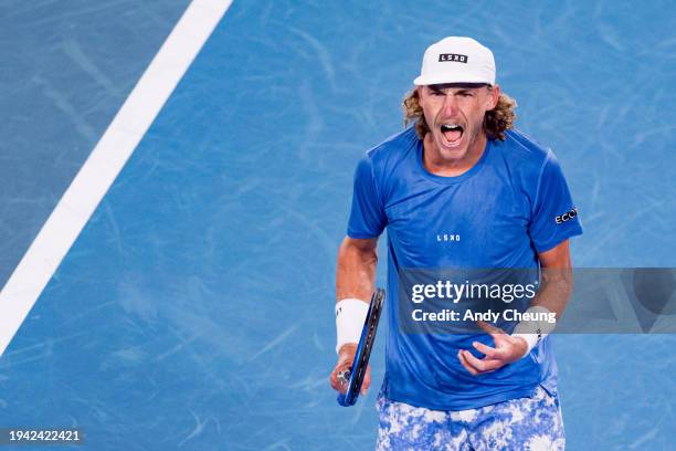 Max Purcell of Australia celebrates a point in their round two singles match against Casper Ruud of Norway during the 2024 Australian Open at...