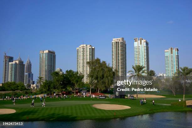 General view of the 13th green during the first round of the Hero Dubai Desert Classic on the Majlis Course at Emirates Golf Club on January 18, 2024...