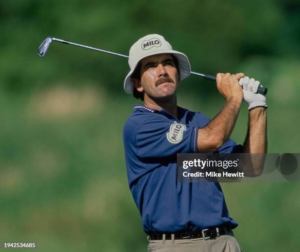 David Frost from South Africa follows his drive off the fairway during the 1992 Sun City Million Dollar Challenge golf tournament on 5th December...