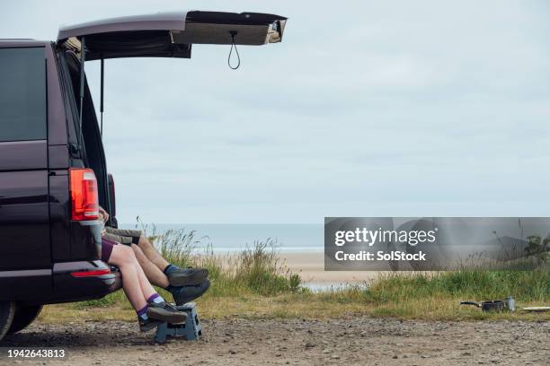 van trunk picknick mit aussicht - wonderlust stock-fotos und bilder