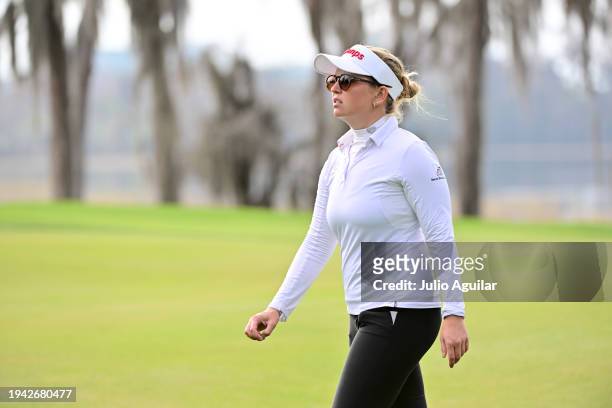 Nanna Koerstz Madsen of Denmark walks off the 18th green during the first round of the Hilton Grand Vacations Tournament of Champions at Lake Nona...