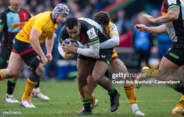 Harlequins' Will Joseph in action during the Investec Champions Cup match between Harlequins and Ulster Rugby at Twickenham Stoop on January 20, 2024...