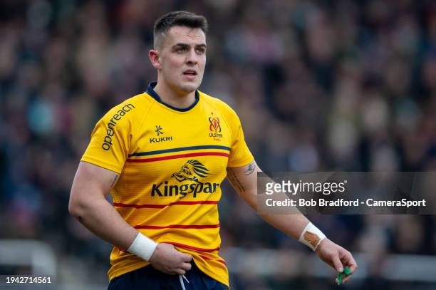 Ulster's James Hume during the Investec Champions Cup match between Harlequins and Ulster Rugby at Twickenham Stoop on January 20, 2024 in London,...