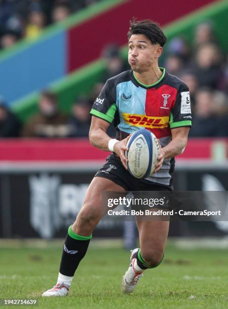 Harlequins' Marcus Smith during the Investec Champions Cup match between Harlequins and Ulster Rugby at Twickenham Stoop on January 20, 2024 in...