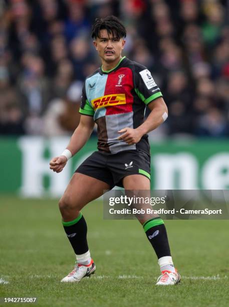 Harlequins' Marcus Smith during the Investec Champions Cup match between Harlequins and Ulster Rugby at Twickenham Stoop on January 20, 2024 in...