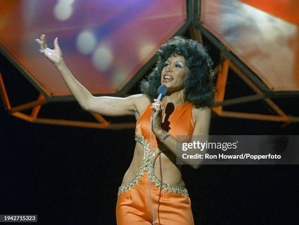 American singer Freda Payne performs on the set of a pop music television show in London in September 1970. She is currently promoting her hit single...