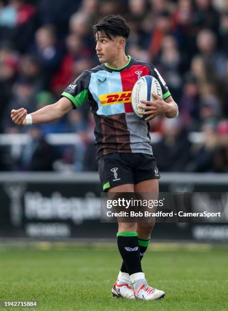 Harlequins' Marcus Smith during the Investec Champions Cup match between Harlequins and Ulster Rugby at Twickenham Stoop on January 20, 2024 in...