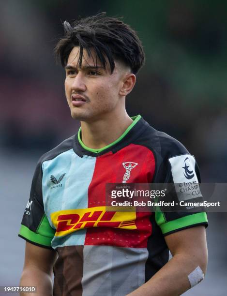 Harlequins' Marcus Smith during the Investec Champions Cup match between Harlequins and Ulster Rugby at Twickenham Stoop on January 20, 2024 in...