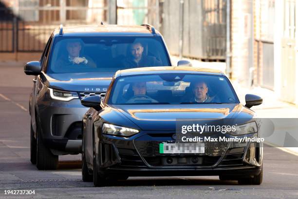Prince William, Prince of Wales seen driving as he leaves The London Clinic after visiting Catherine, Princess of Wales on January 18, 2024 in...