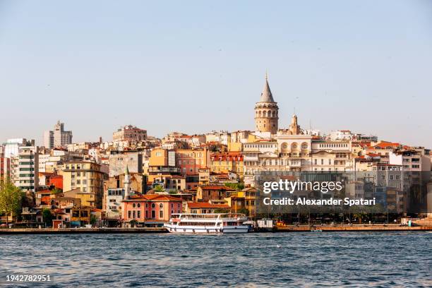 istanbul cityscape with bosphorus and galata tower on a sunny summer day, turkey - golden horn istanbul stock pictures, royalty-free photos & images