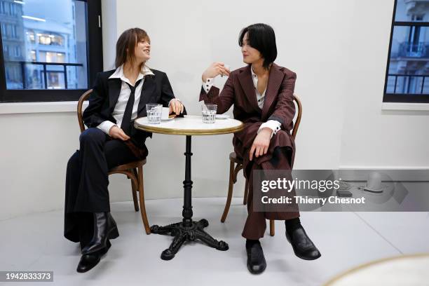 Model poses during the Sulvam Menswear Fall/Winter 2024-2025 presentation as part of Paris Fashion Week on January 18, 2024 in Paris, France.