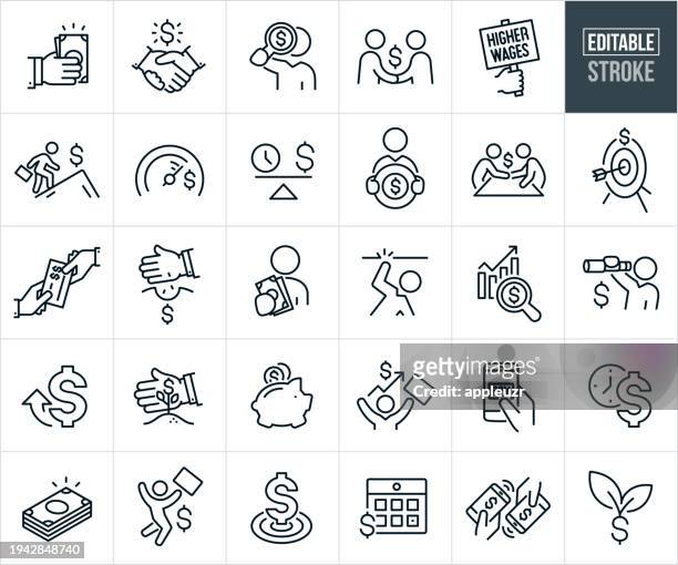 stockillustraties, clipart, cartoons en iconen met salary and wage thin line icons - editable stroke - paycheck