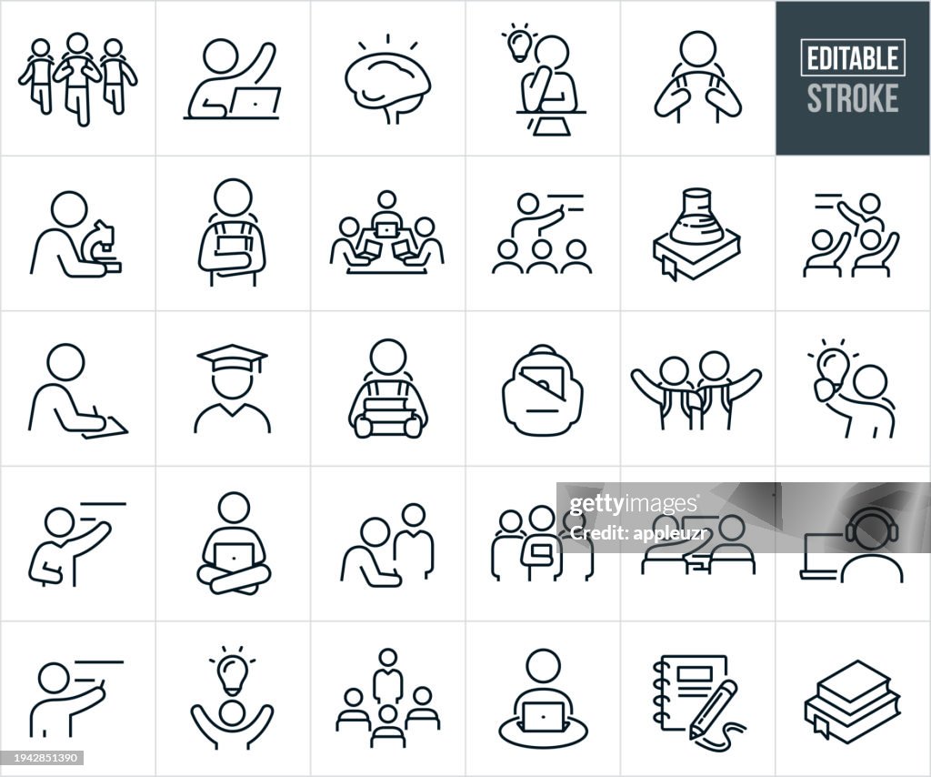 Education Thin Line Icons - Editable Stroke