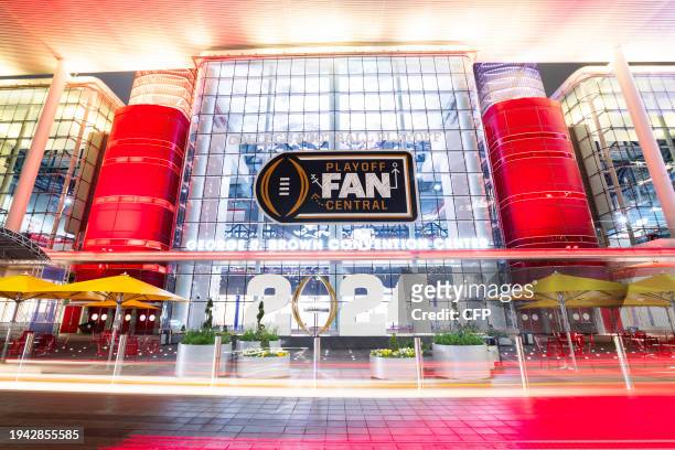 College Football Playoff National Championship decor seen around downtown Houston in preparation for the 2024 CFP National Championship game at NRG...