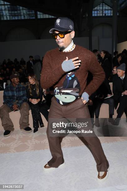 Chris Brown attends the Amiri Menswear Fall/Winter 2024-2025 show as part of Paris Fashion Week on January 18, 2024 in Paris, France.