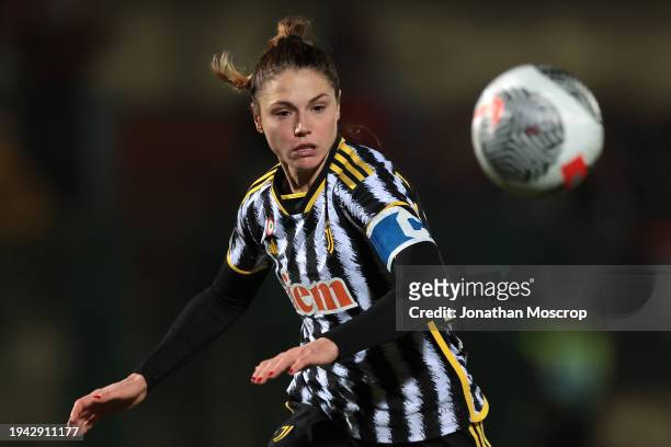 Cecilia Salvai of Juventus during the Women's Serie A match between Juventus Women and AC Milan at Stadio Vittorio Pozzo on January 13, 2024 in...