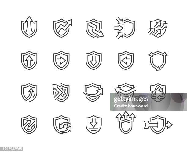 shield & arrow line icons editable stroke - rebound stock illustrations
