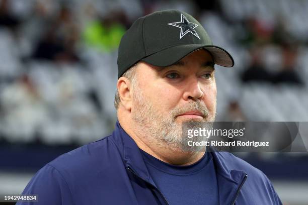 Head coach Mike McCarthy of the Dallas Cowboys watches action prior to the NFC Wild Card Playoff game against the Green Bay Packers at AT&T Stadium...