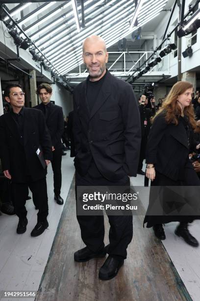 Zinédine Zidane attends the Yohji Yamamoto Menswear Fall/Winter 2024-2025 show as part of Paris Fashion Week on January 18, 2024 in Paris, France.