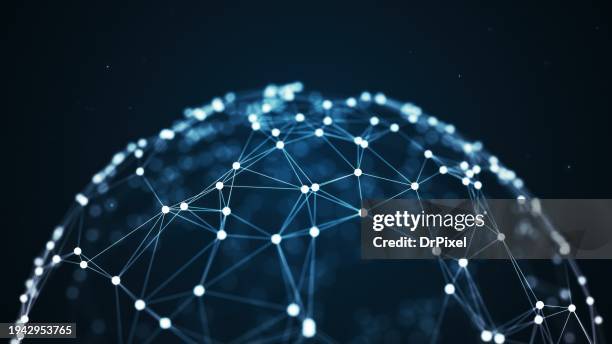 abstract digital network sphere - communication globale photos et images de collection