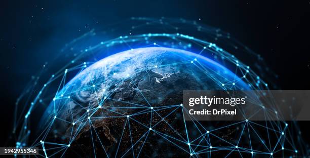 global network over planet earth - europe view - exchanging information stock pictures, royalty-free photos & images