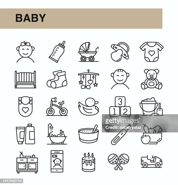 baby line icon set.
icon symbol, baby - human age, thin, breast milk, childhood - baby group stock illustrations