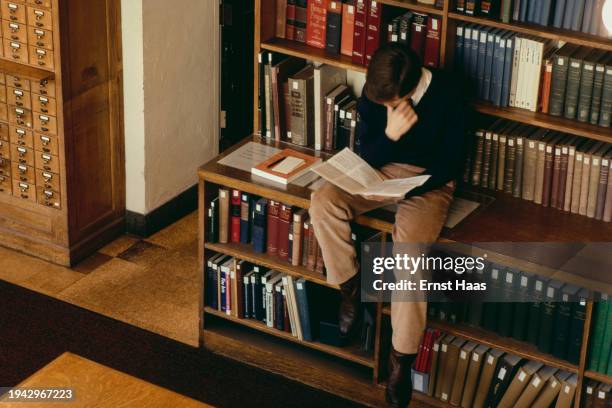 Student in the Fine Arts Library reading room at Harvard University, Cambridge, Massachusetts, 1986.