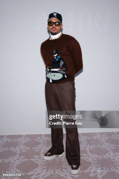 Chris Brown attends the Amiri Menswear Fall/Winter 2024-2025 show as part of Paris Fashion Week on January 18, 2024 in Paris, France.