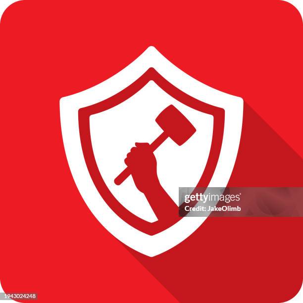 shield mallet icon silhouette - building security system stock illustrations